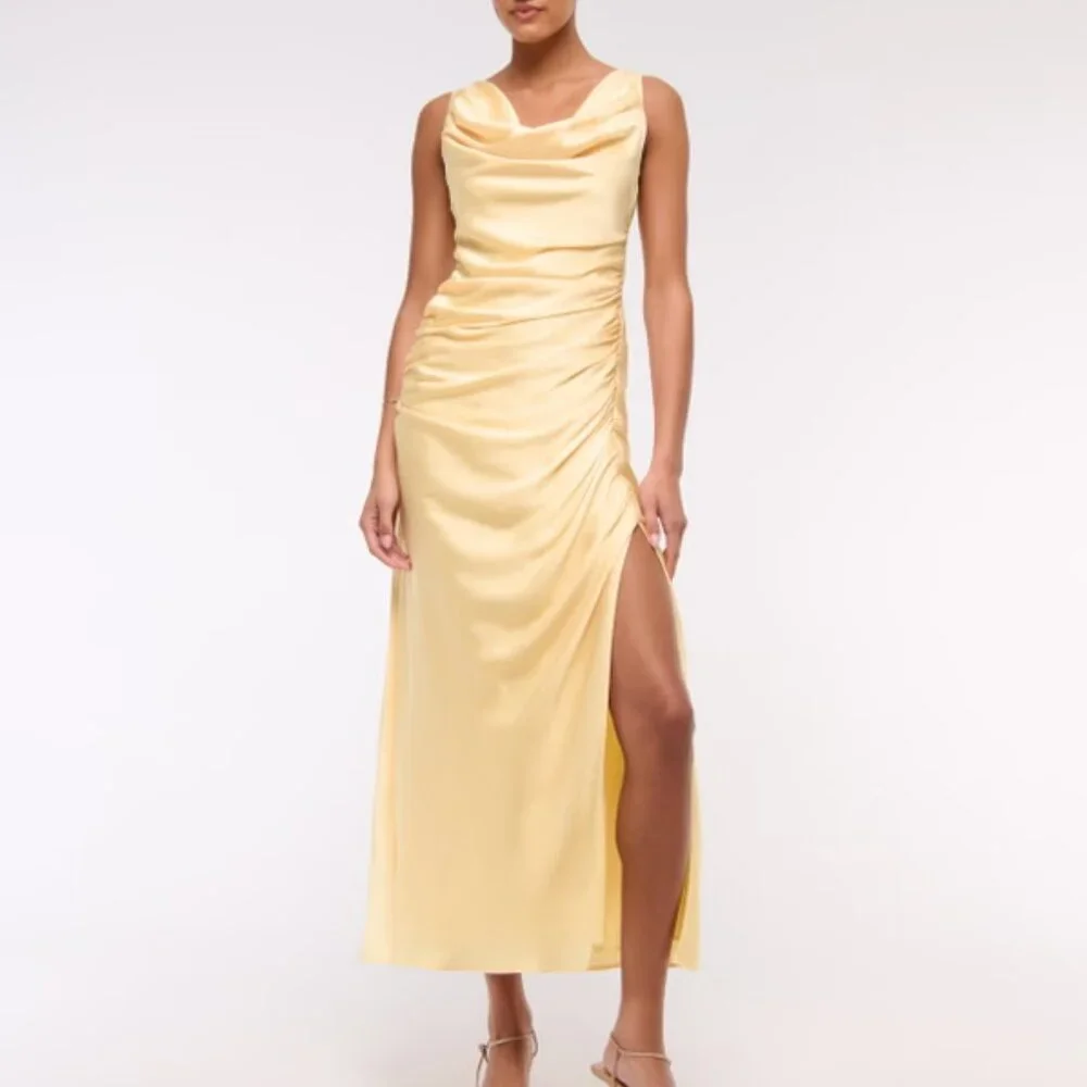 NWT Abercrombie and Fitch Yellow Cowl Neck Draped Maxi Dress